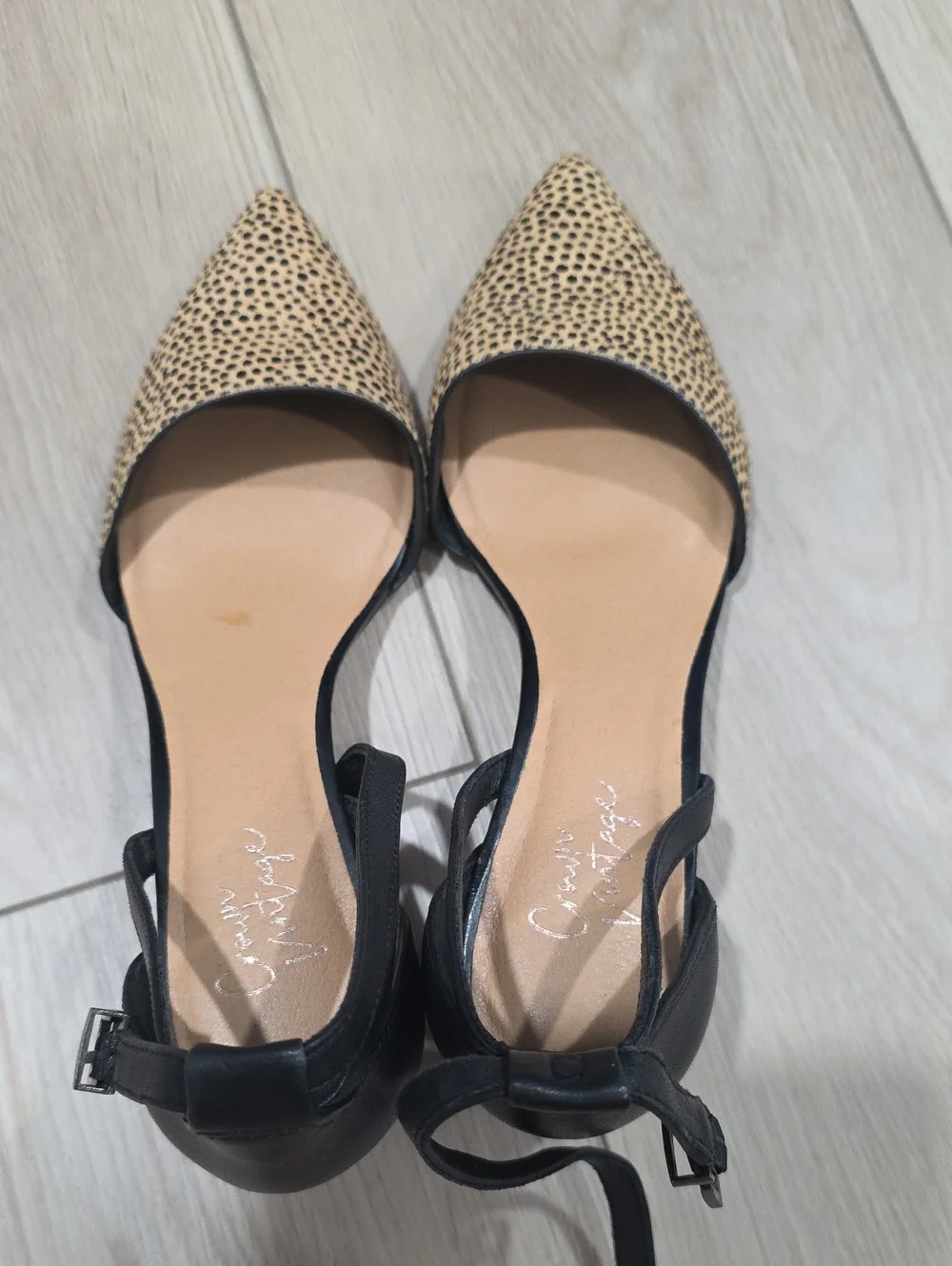 Pointed Toe D'Orsay Block Heel Shoes in Black and Leopard